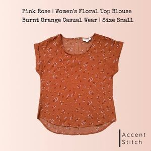 Pink Rose | Women’s Floral Top Blouse Burnt Orange Casual Wear | Size Small